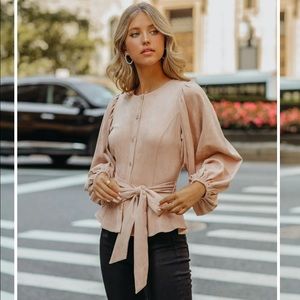 NWT faux suede balloon sleeve peplum blouse